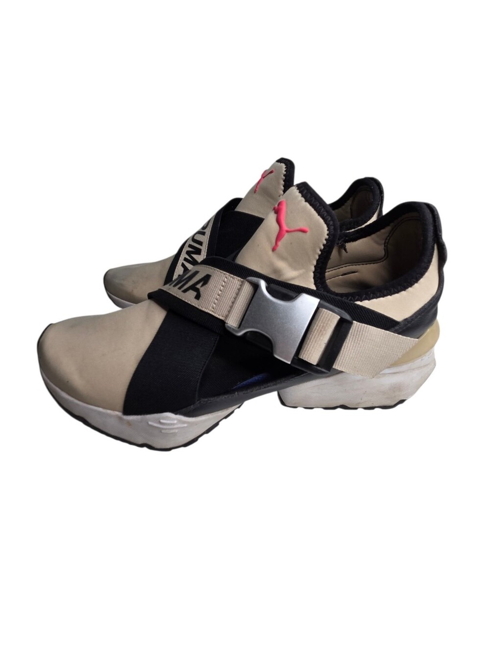 PUMA Muse EOS Slip-On Buckle Strap Color block Beige Black Sneakers Shoes US 7.5